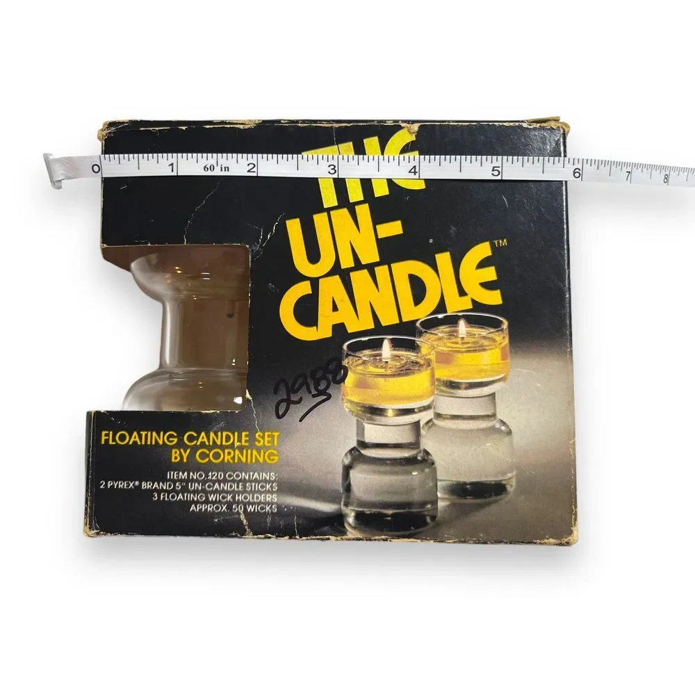 Corning #120 Retro 1976 Un-Candle Glass Pair w/ Wick Holders & 50‎ Wicks